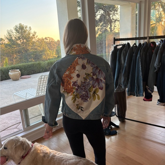 Free People Blue Jean Jacket with Lela Rose Silk Scarf - Picture 3 of 4